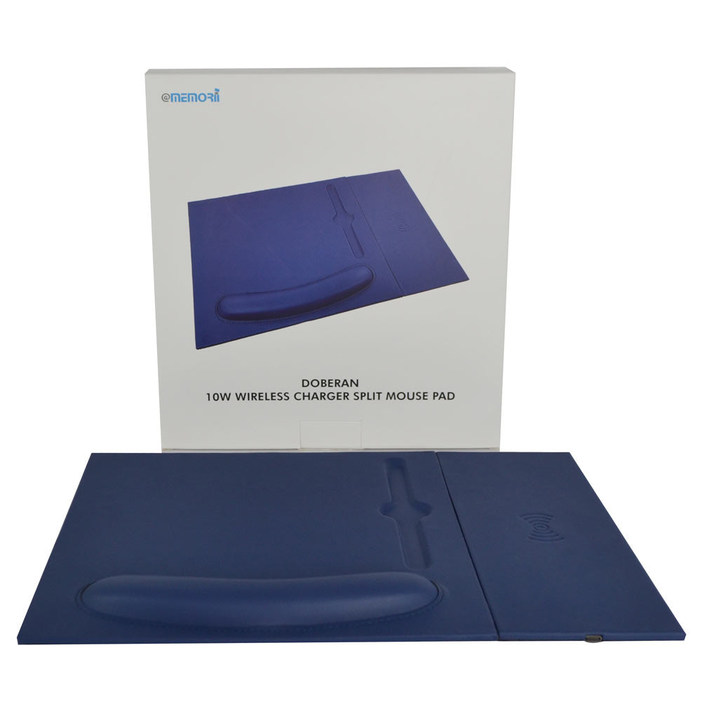 10W Wireless Charger PU Mouse Pad - Navy Blue