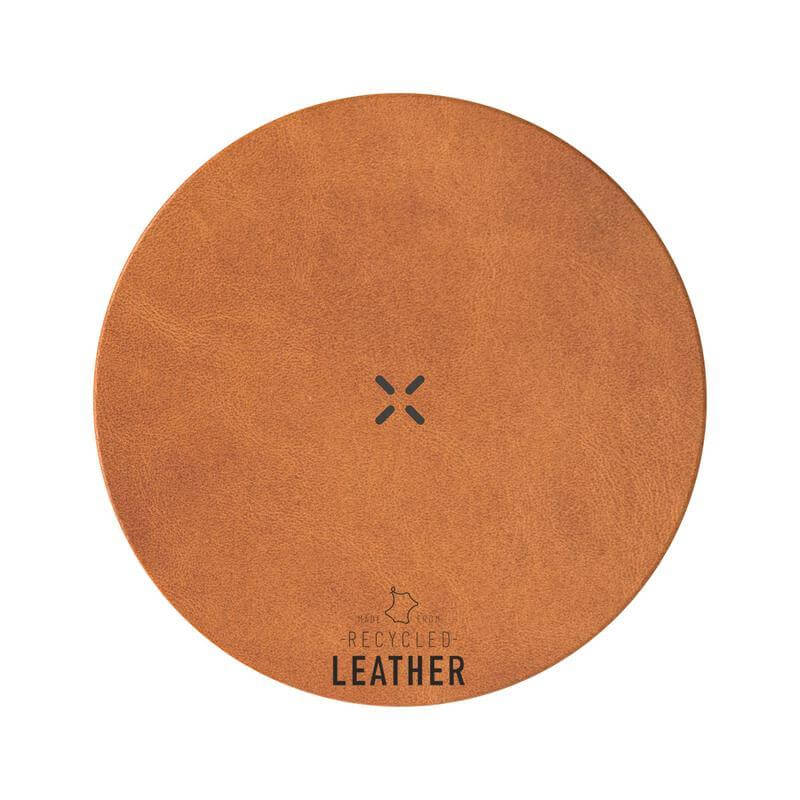 Recycled Leather 15W Wireless Charger - White/Tan