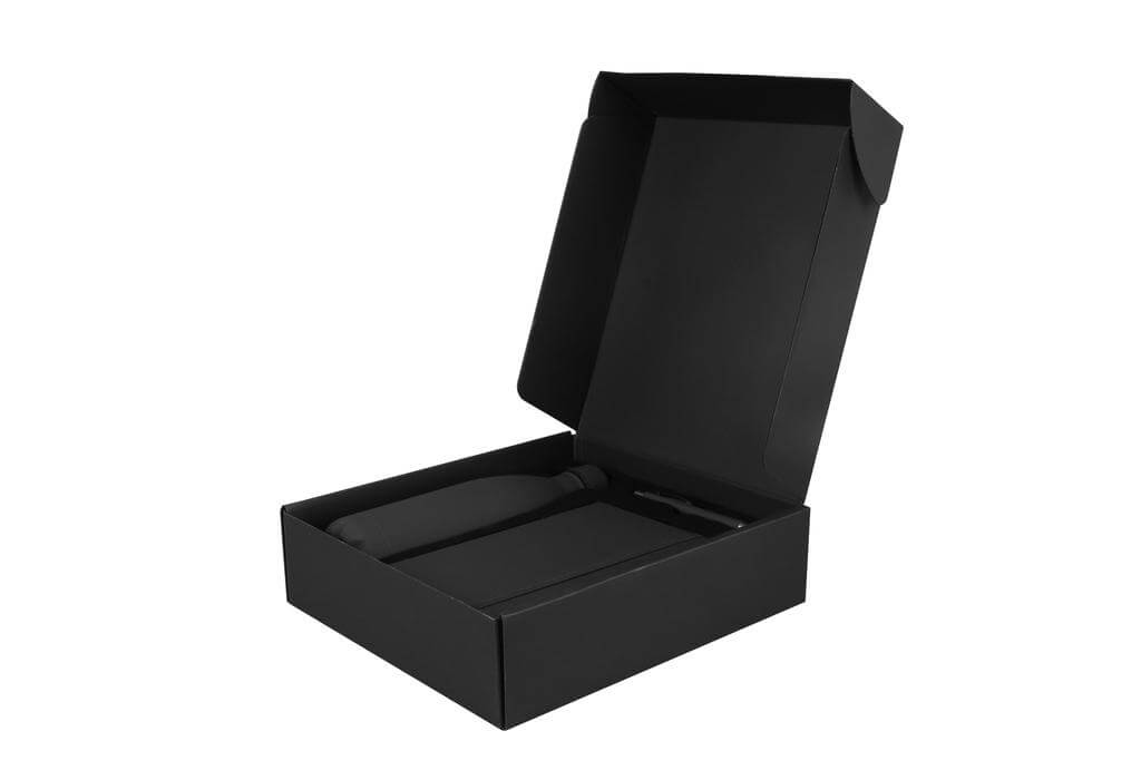 Set of Stainless Bottle, Notebook and Pen - Black