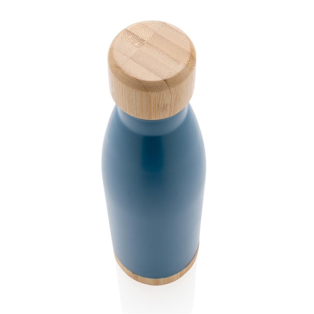 Double Wall Stainless Bottle with Bamboo Lid and Base - Blue