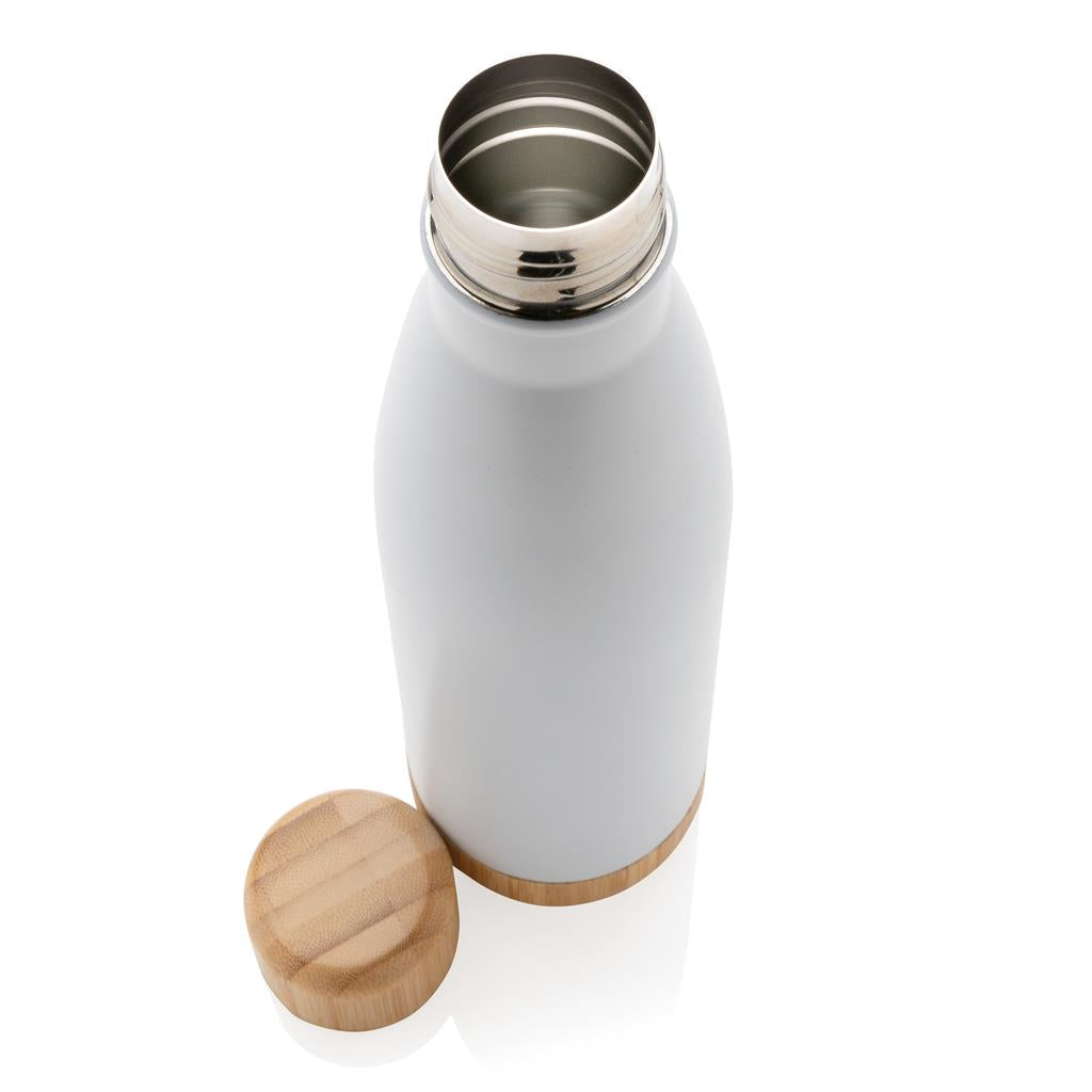 Double Wall Stainless Bottle with Bamboo Lid and Base - White