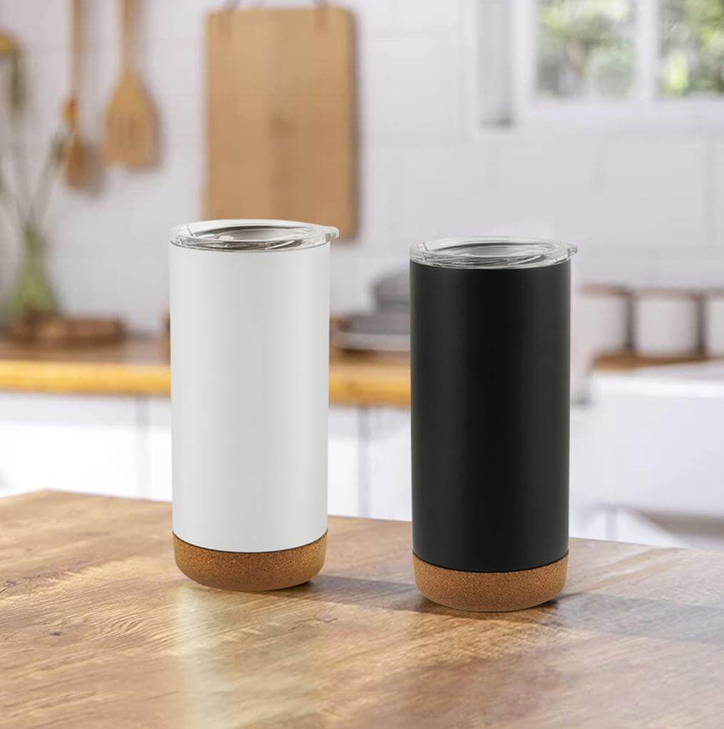 Insulated Mug / Tumbler with Cork Base - Black