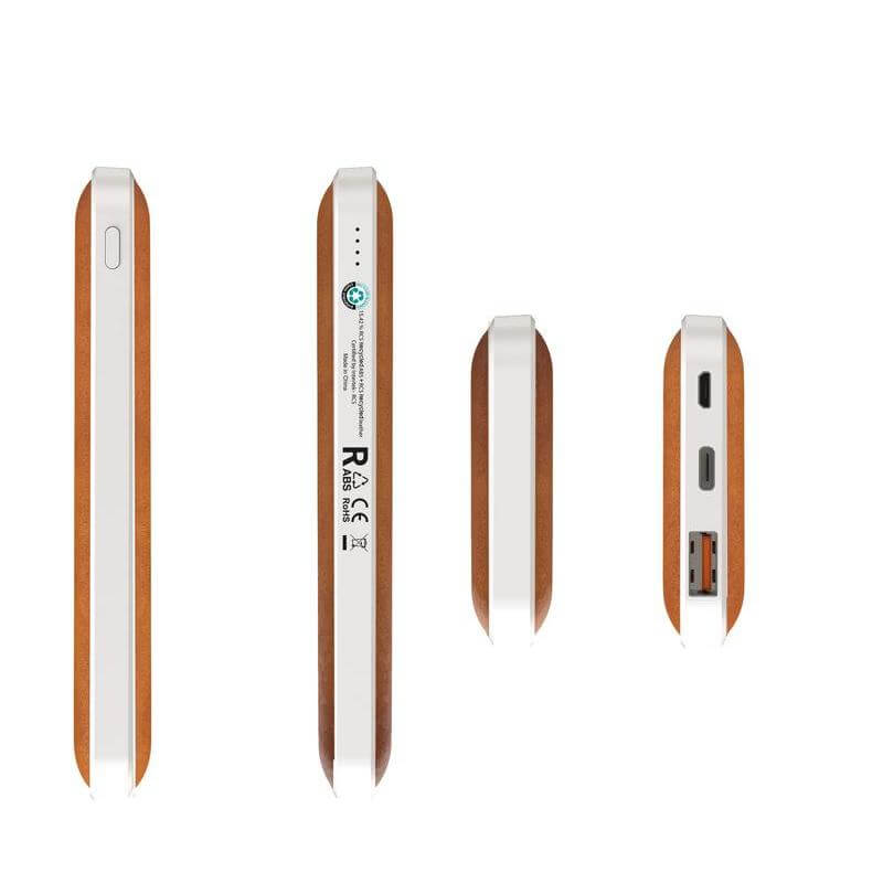 Recycled Leather 10000mAh PD Powerbank - White/Tan