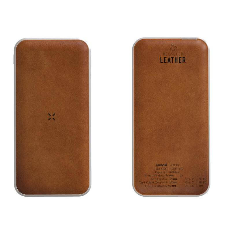 Recycled Leather 10000mAh PD Powerbank - White/Tan