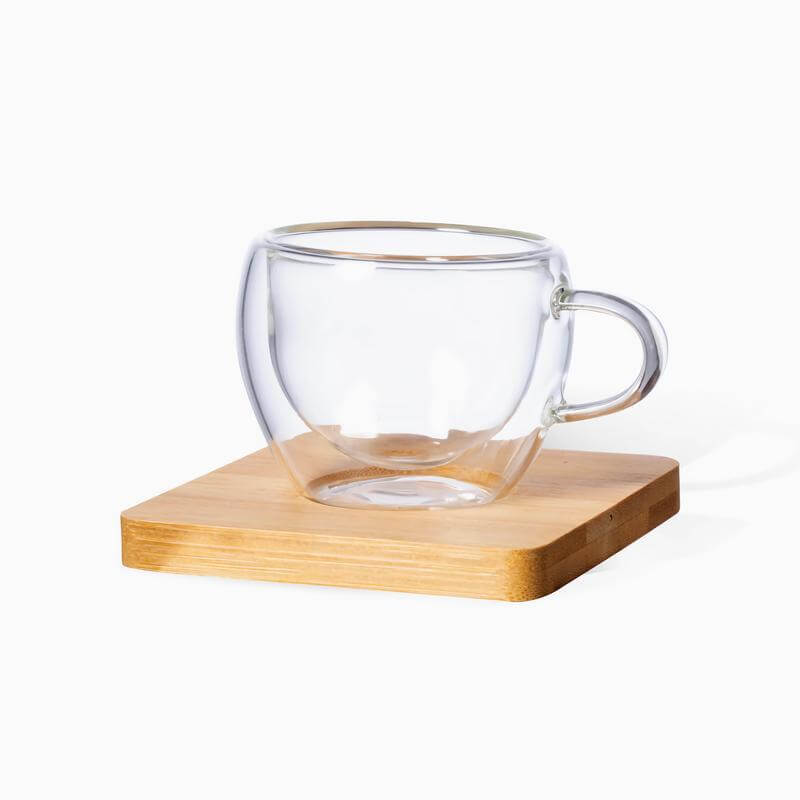 Set of 2 Expresso Cup with Bamboo Coaster
