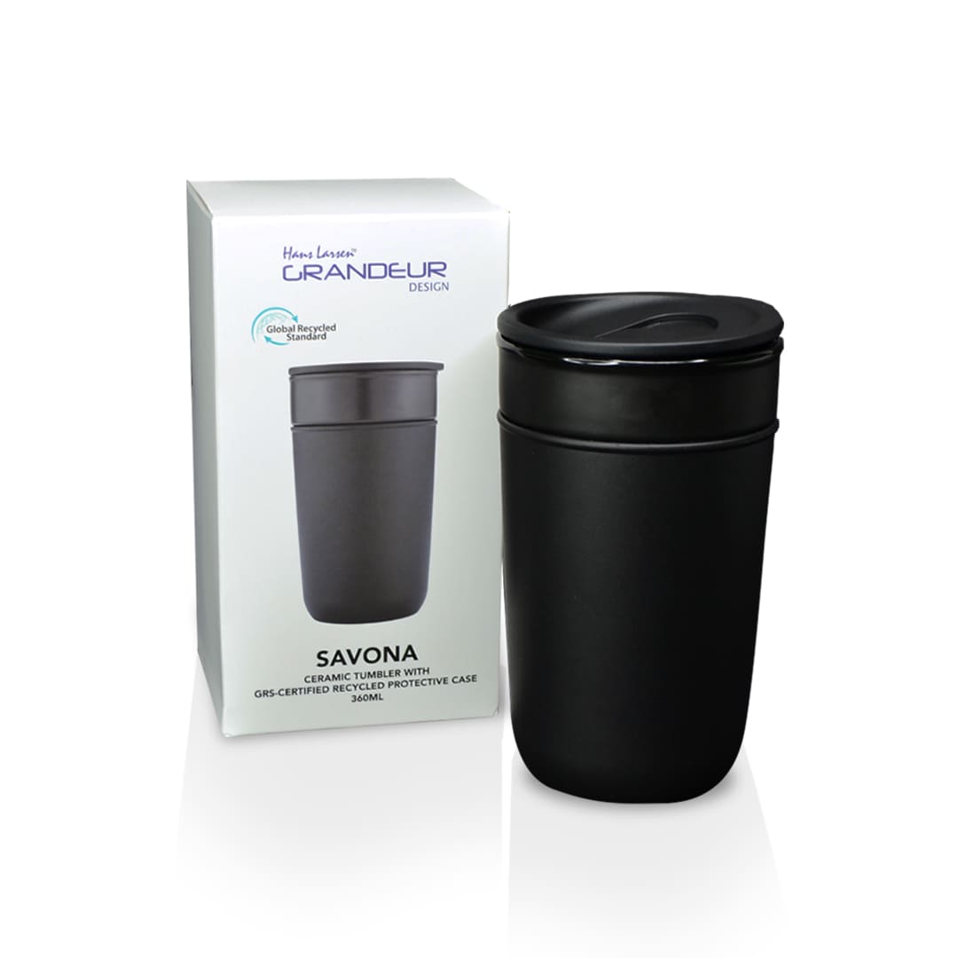 Ceramic Tumbler With Recycled Protective Sleeve - Black