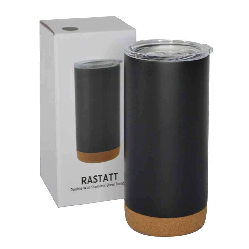 Insulated Mug / Tumbler with Cork Base - Black