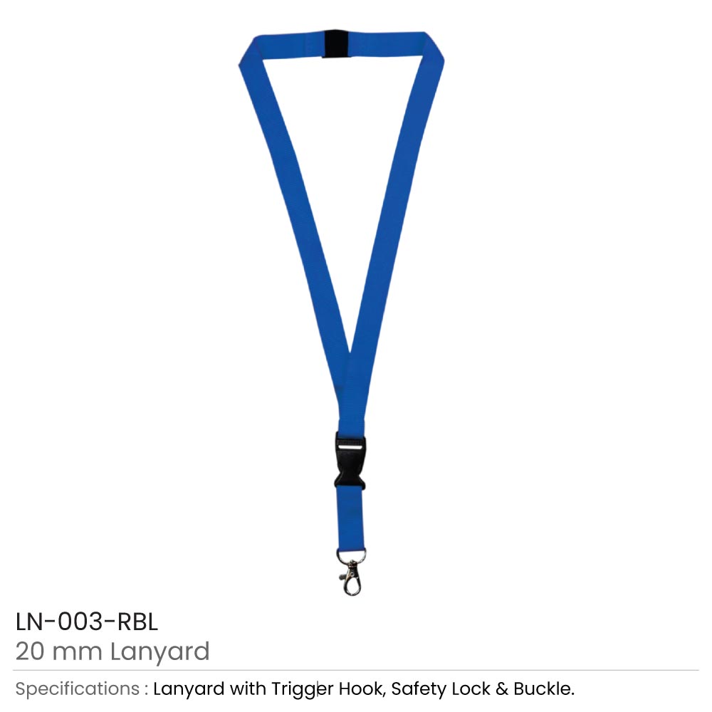 Lanyards with Hook, Safety Lock, and Buckle, 20 mm