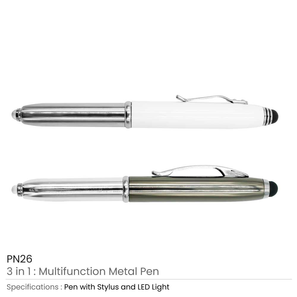 3 in 1 Metal Pens with Stylus and Light