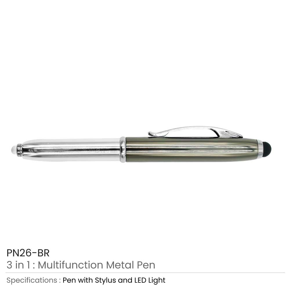 3 in 1 Metal Pens with Stylus and Light