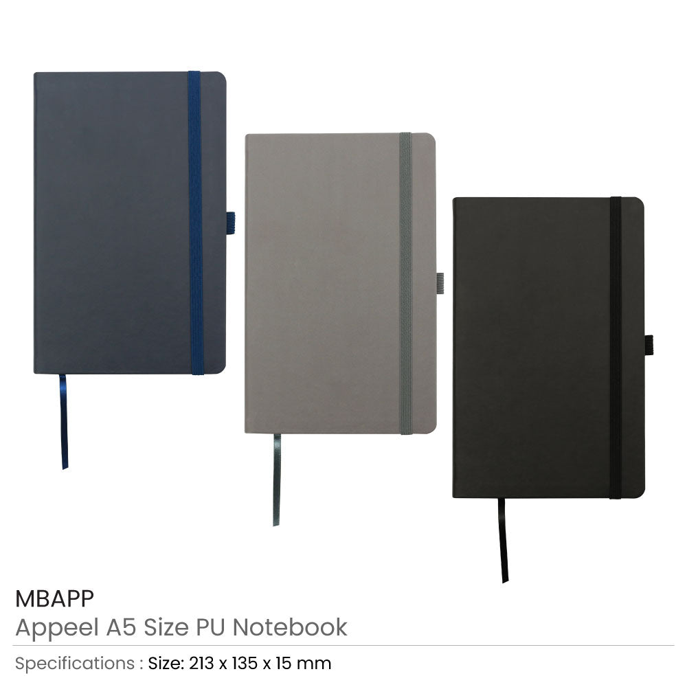 Appeel A5 PU Notebooks with Elastic Band Pen Loop Bookmark