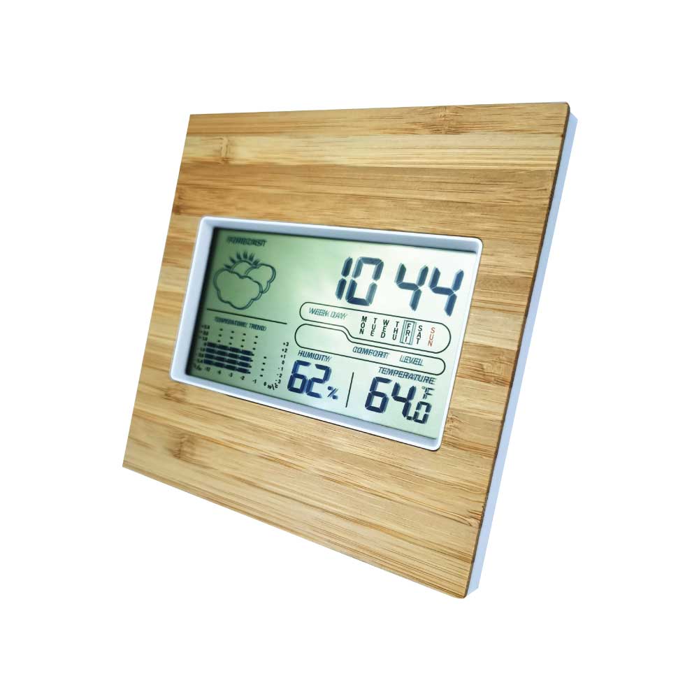 Multi-Function Bamboo Digital Clock with Weather Forecast, Calendar, Alarm, Temperature