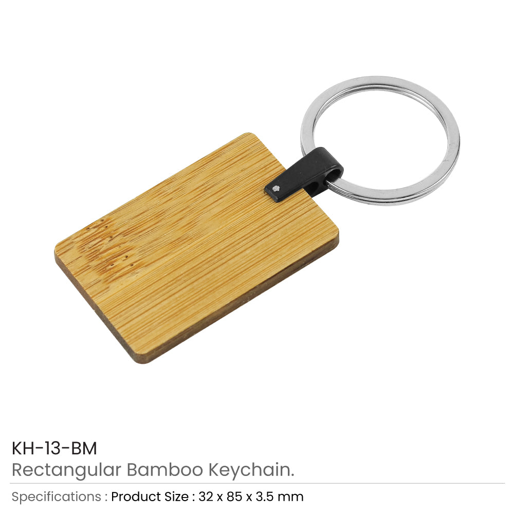 Bamboo & Metal Keychain Rectangle