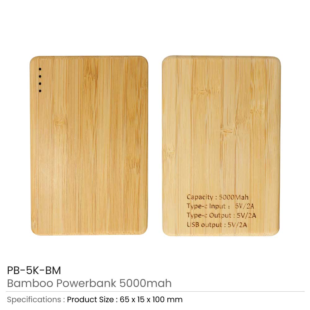 Bamboo Powerbank 5000 mAh Type C Input and Output