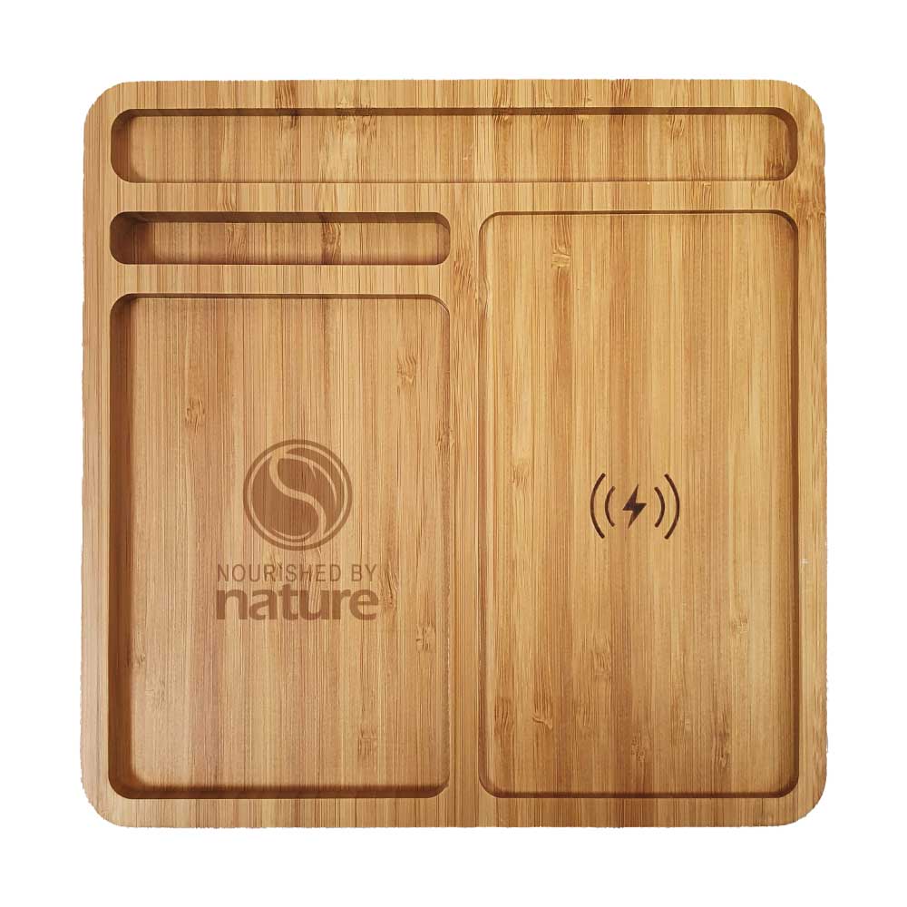 Bamboo 15W Wireless Desk Fast Charging Pad and Organizer