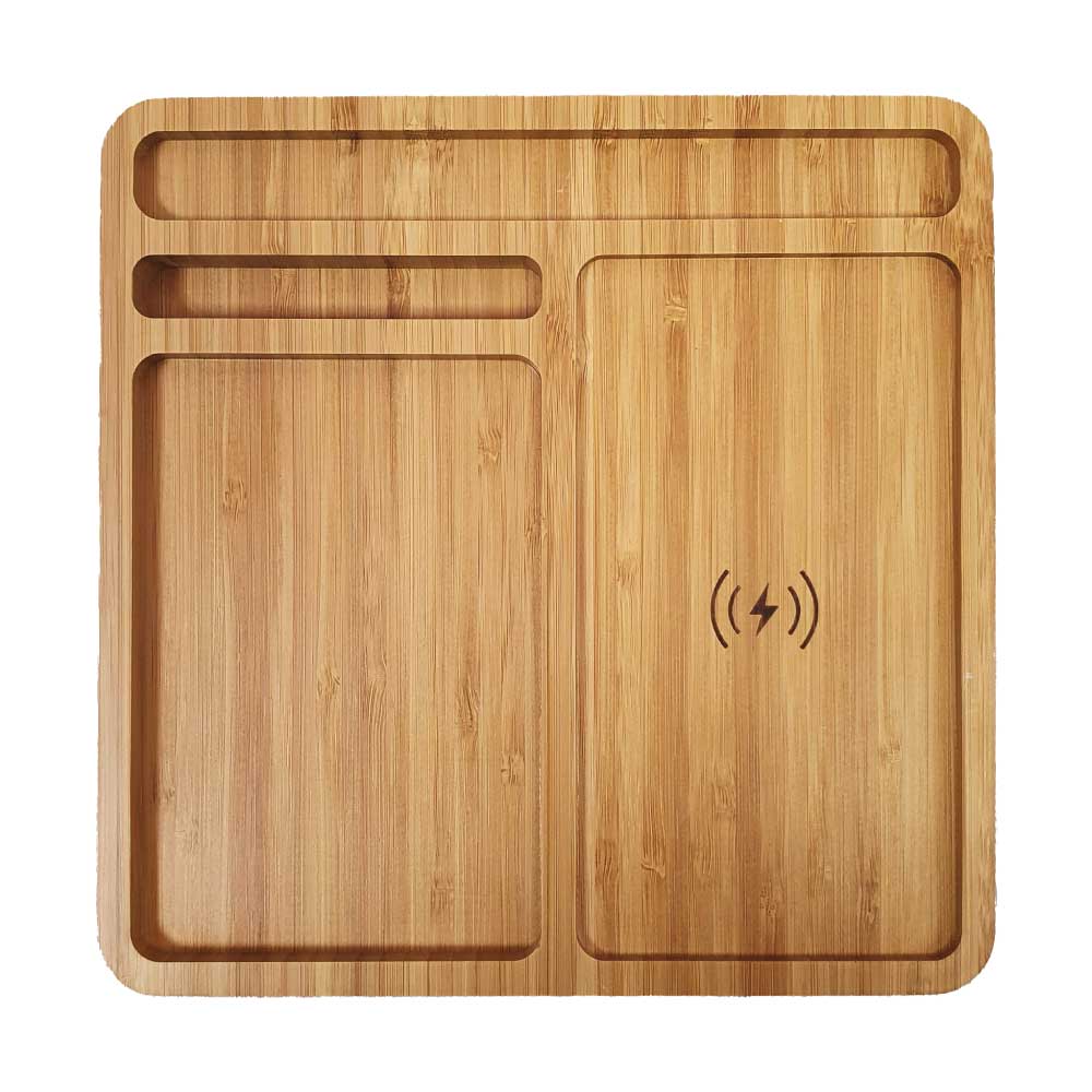 Bamboo 15W Wireless Desk Fast Charging Pad and Organizer