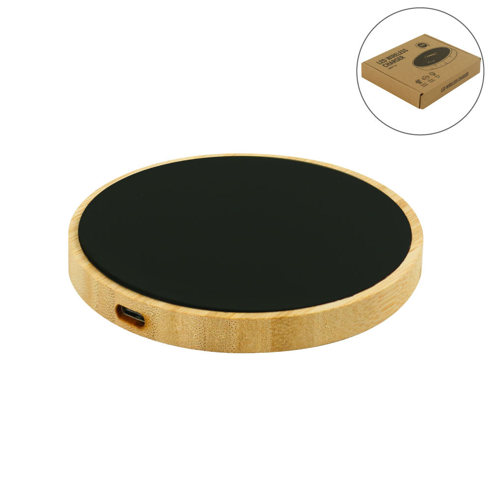 Bamboo Wireless Charger 15W Fast Charging &amp; LED Logo