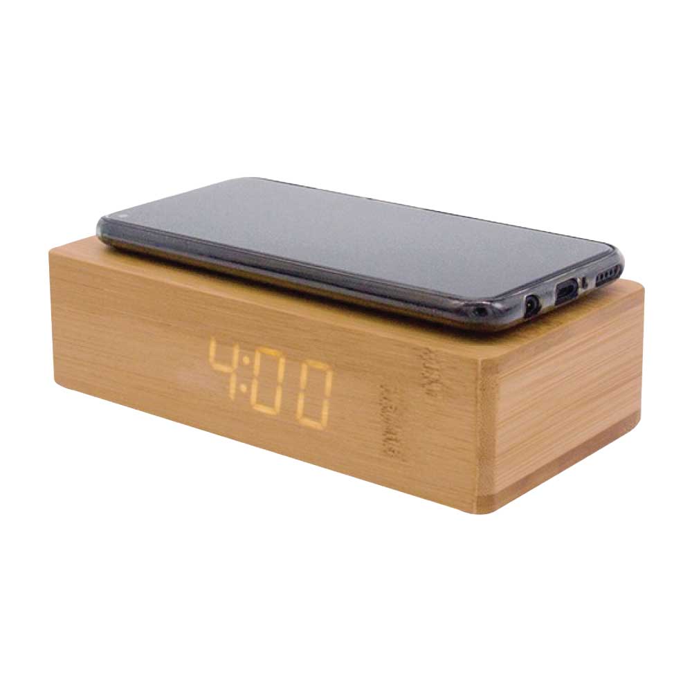 Bamboo Wireless Charger with Clock