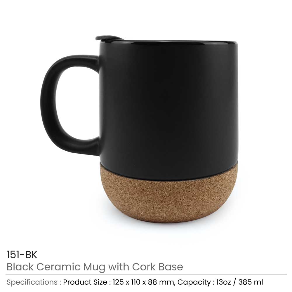 Ceramic Mugs with Lid and Cork Base