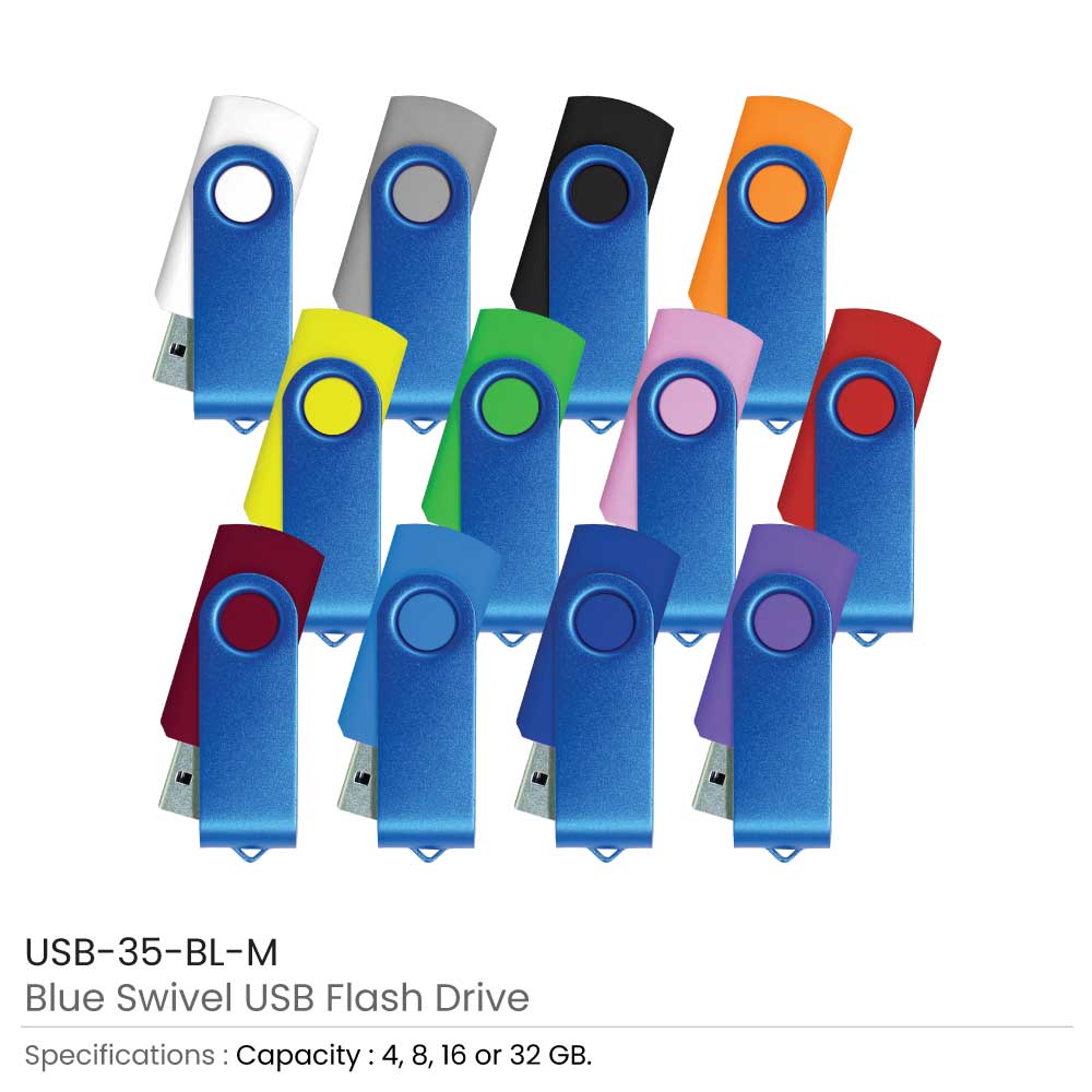 Matt Blue Swivel USB Flash Drives