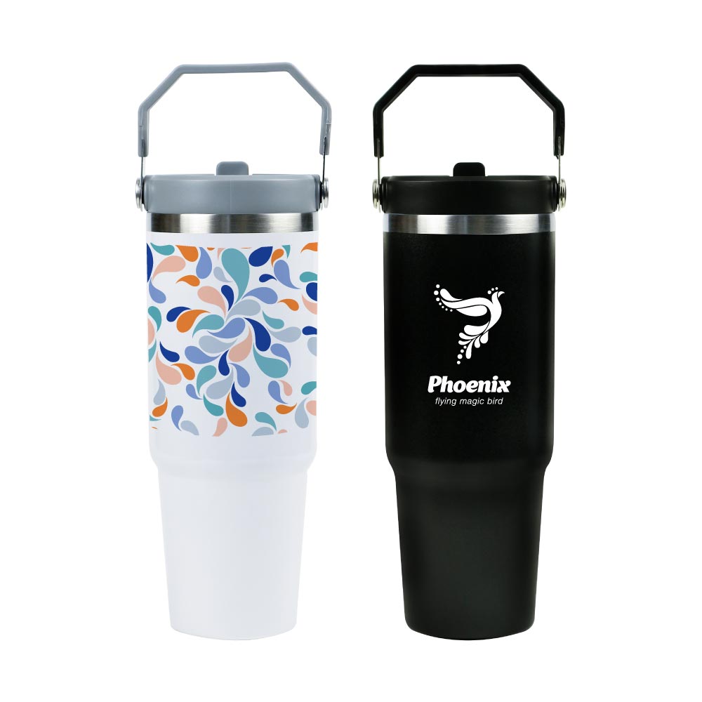 Tumbler with Handle and Straw SS Double Wall 900ml