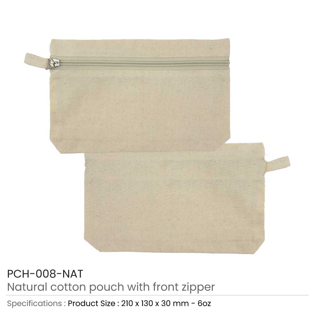 Cotton Pouch with front Zipper