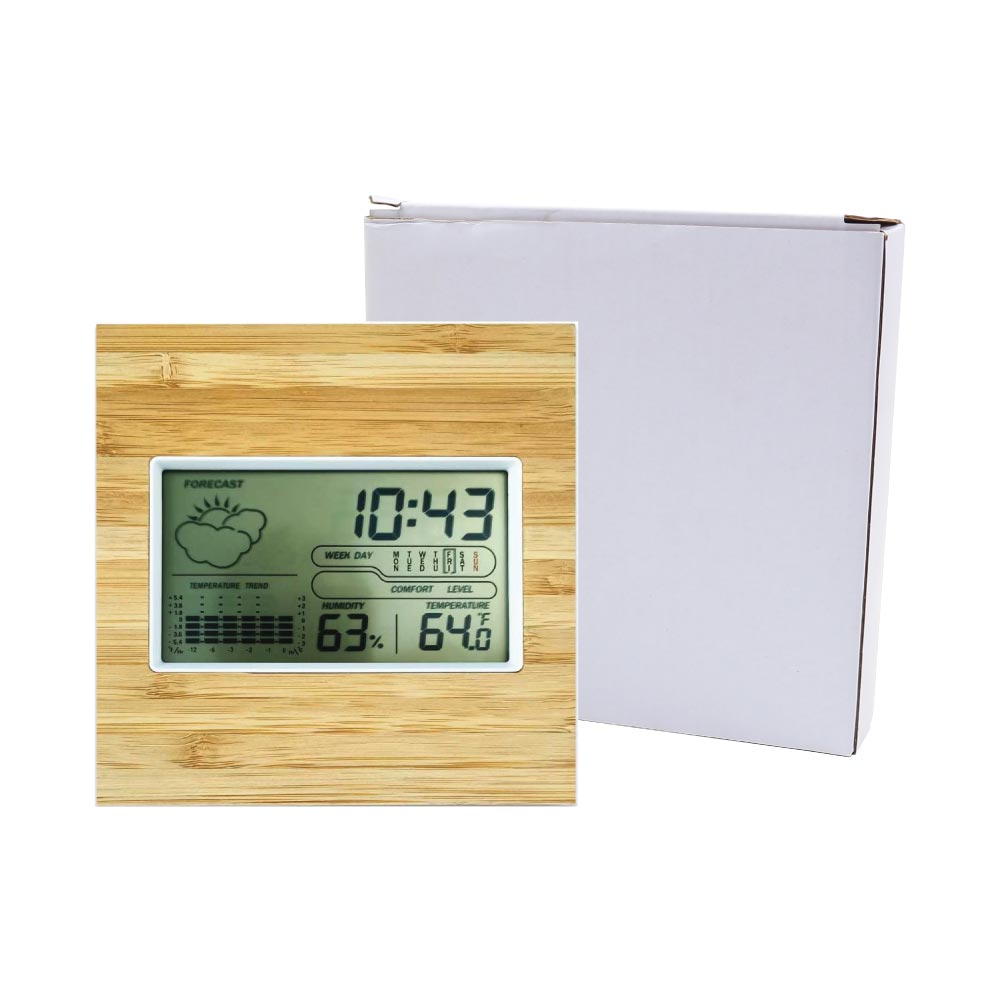 Multi-Function Bamboo Digital Clock with Weather Forecast, Calendar, Alarm, Temperature