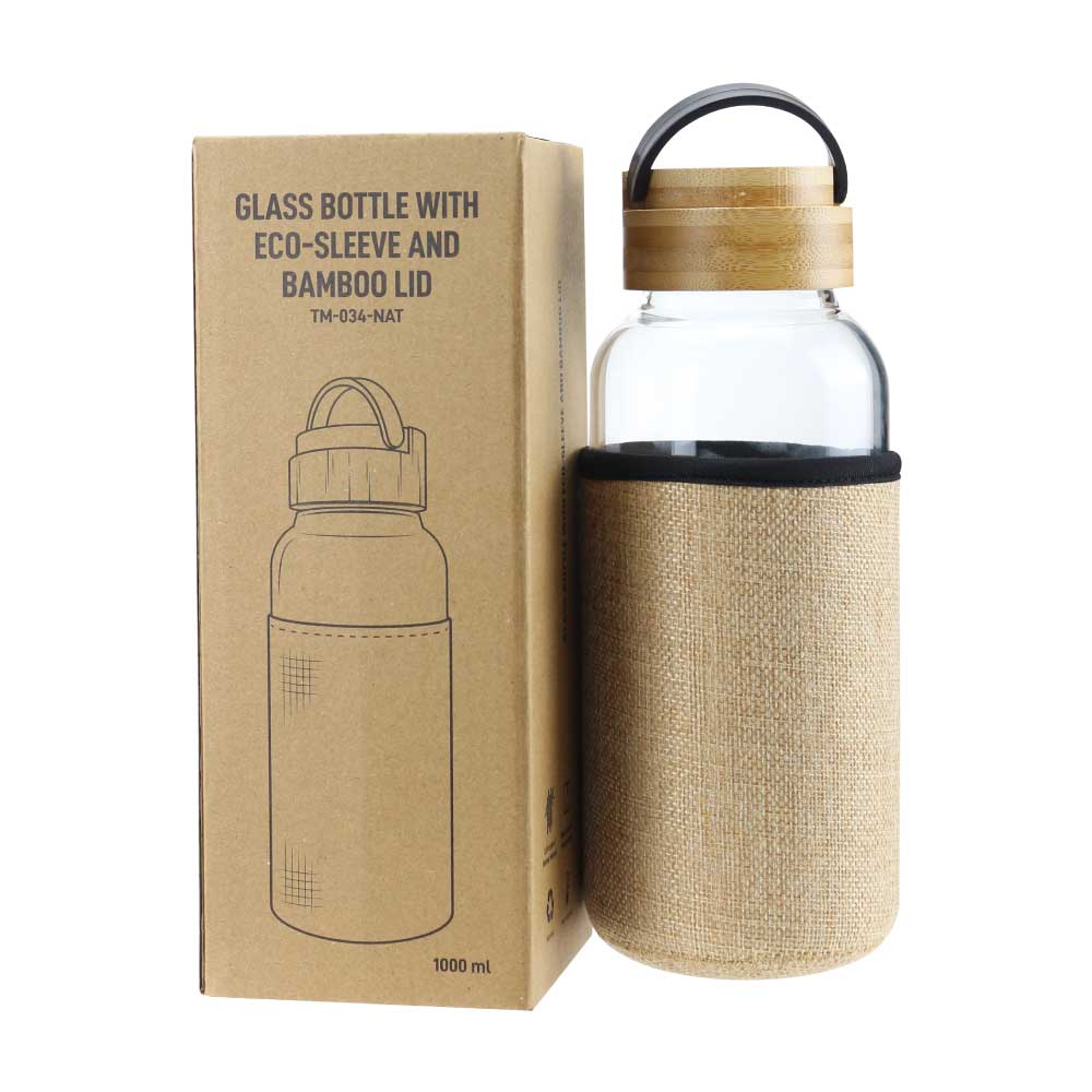 Glass Bottles with Bamboo Lid and Eco Sleeve