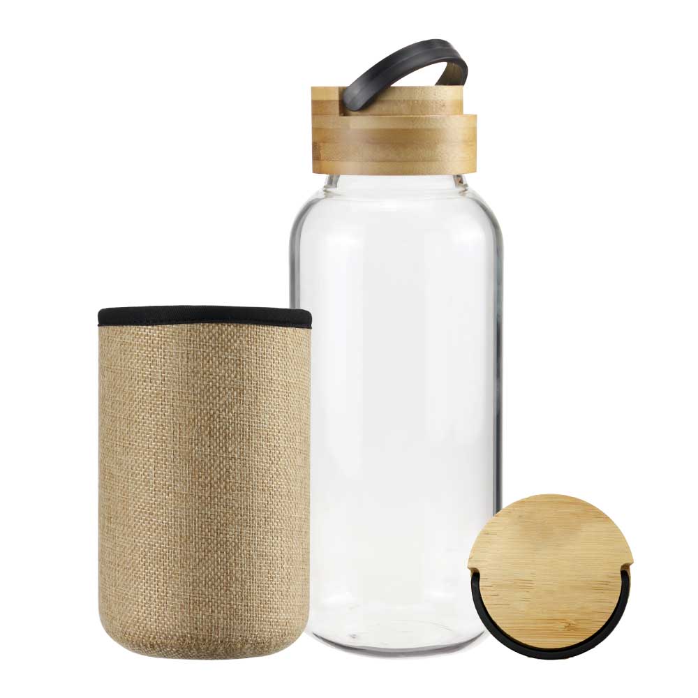 Glass Bottles with Bamboo Lid and Eco Sleeve