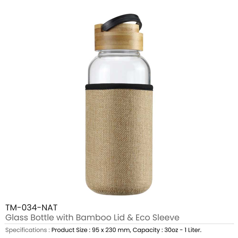 Glass Bottles with Bamboo Lid and Eco Sleeve