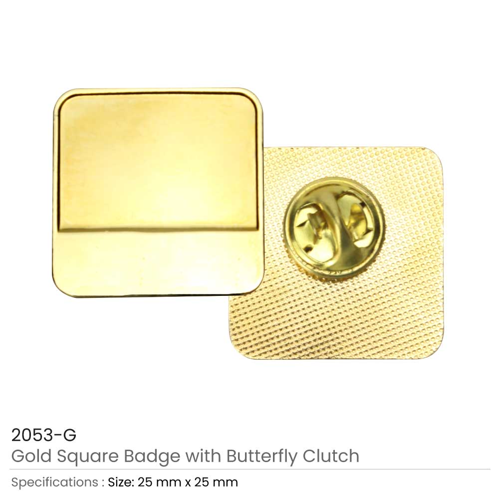 Square Metal Badges with Butterfly Clutch