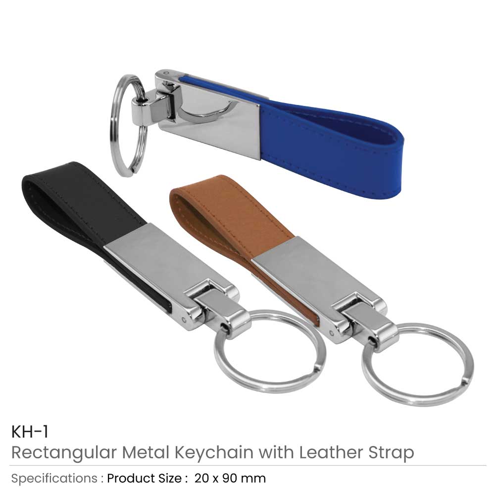 Metal Key Chains with Leather Strap