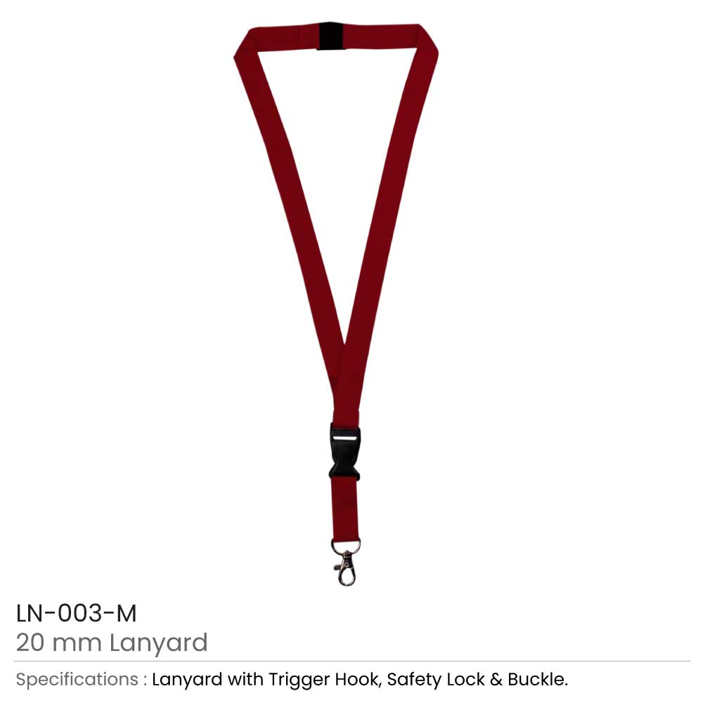 Lanyards with Hook, Safety Lock, and Buckle, 20 mm