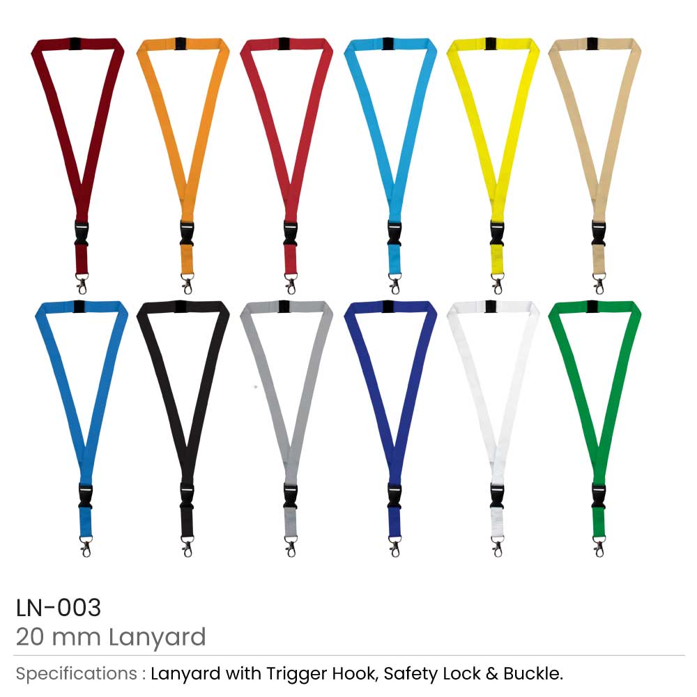 Lanyards with Hook, Safety Lock, and Buckle, 20 mm