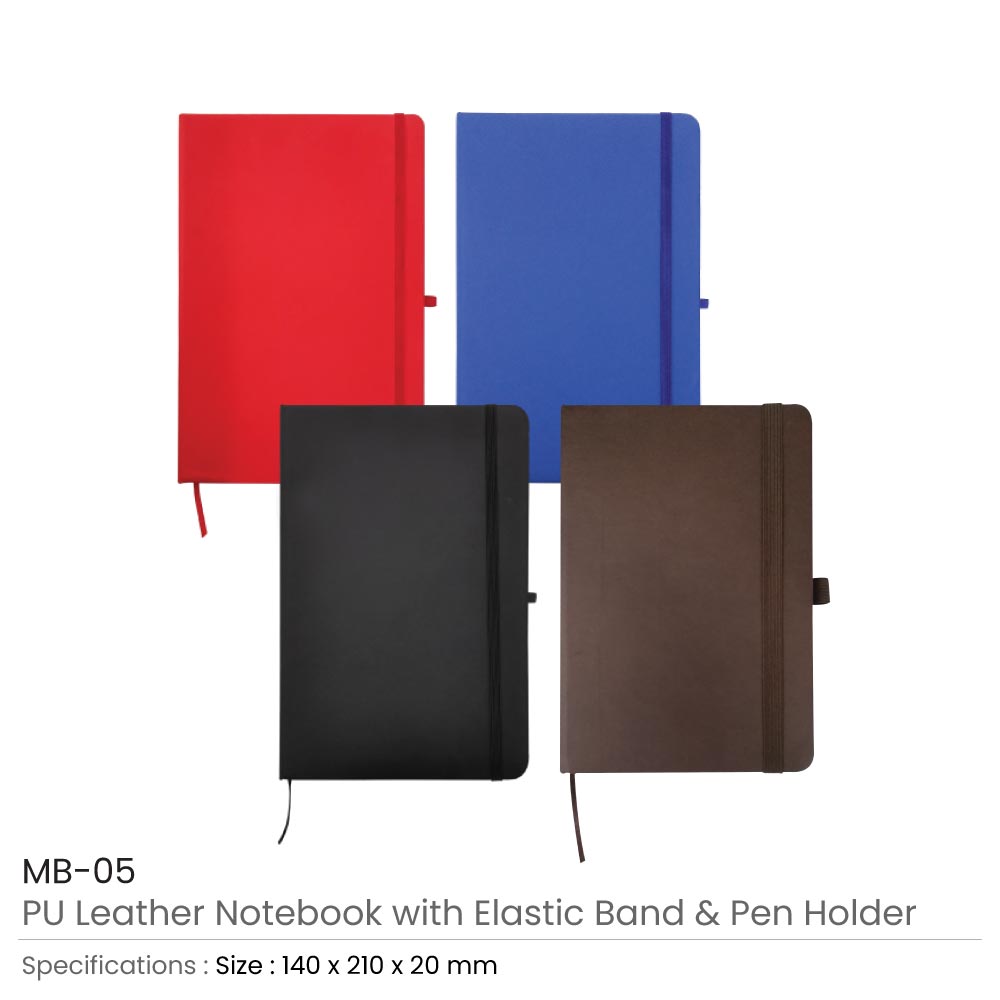 A5 PU Leather Notebooks with Elastic Band, Calendar, Pen Holder