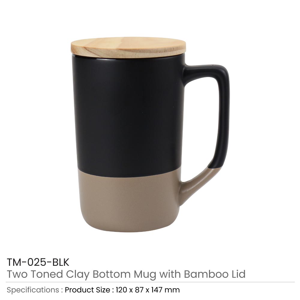 Two-toned Ceramic Mugs with Clay Bottom, Bamboo Lid