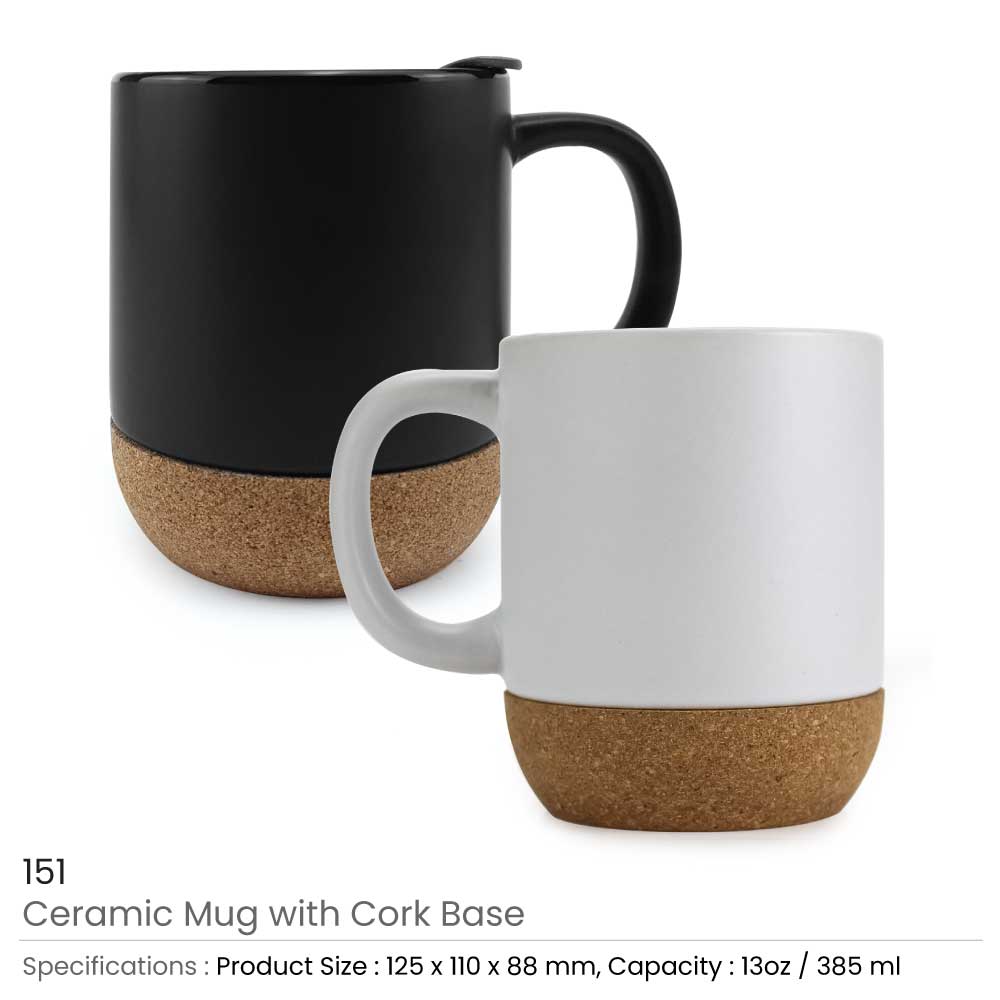 Ceramic Mugs with Lid and Cork Base