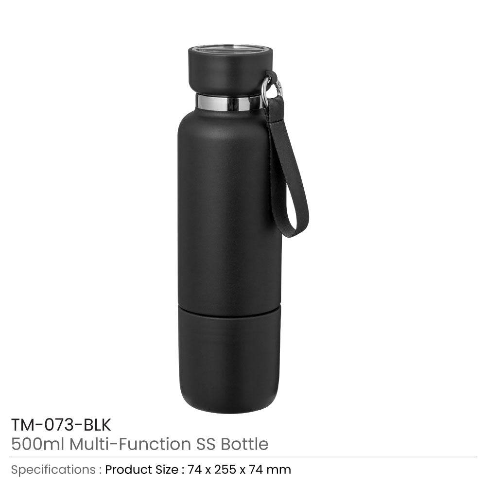 Multi-function SS Bottles, Double Wall, Base Cup, Lanyard, 500ml