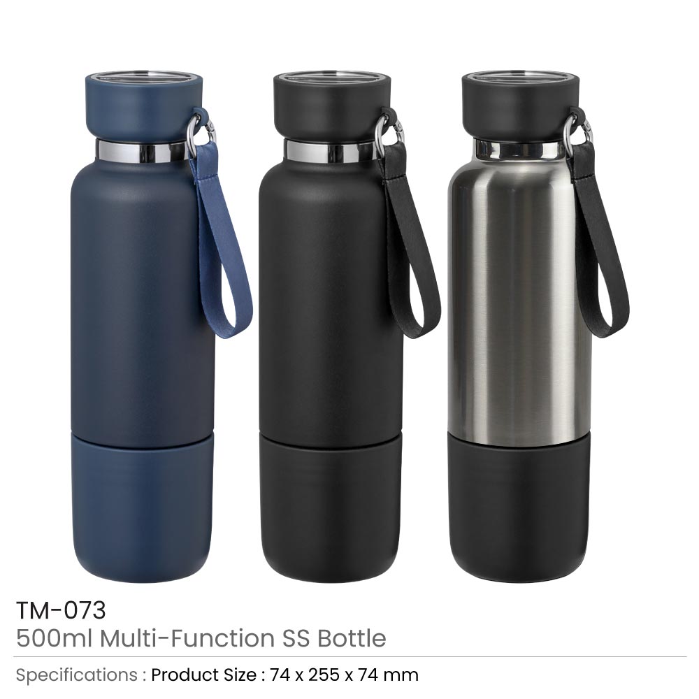 Multi-function SS Bottles, Double Wall, Base Cup, Lanyard, 500ml