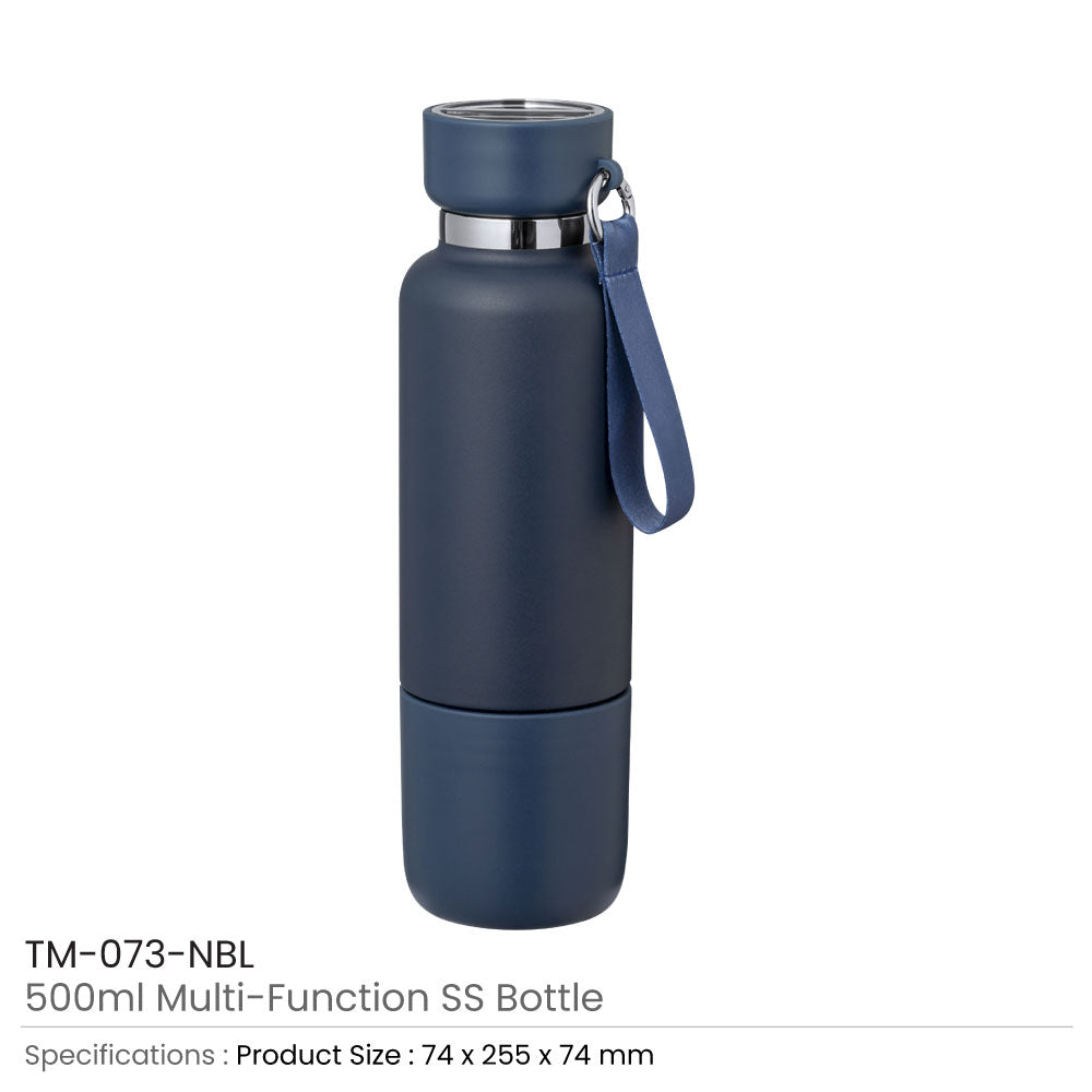 Multi-function SS Bottles, Double Wall, Base Cup, Lanyard, 500ml