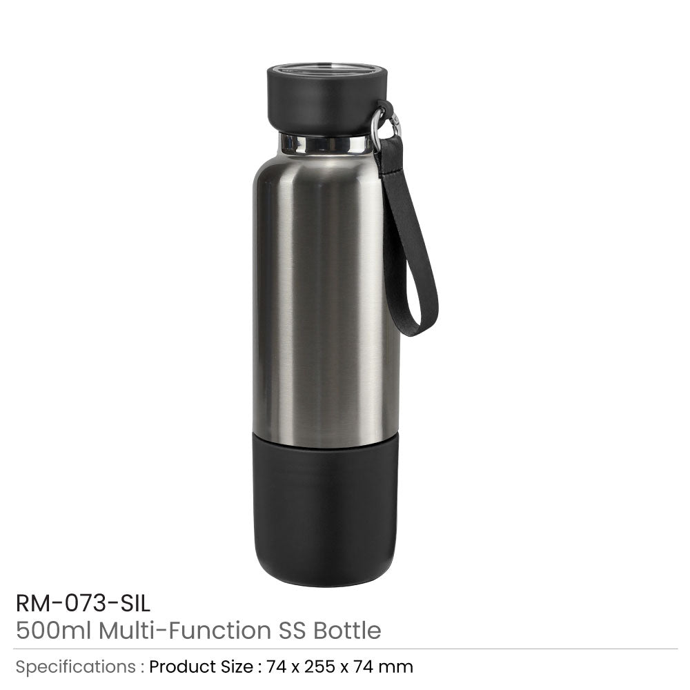 Multi-function SS Bottles, Double Wall, Base Cup, Lanyard, 500ml