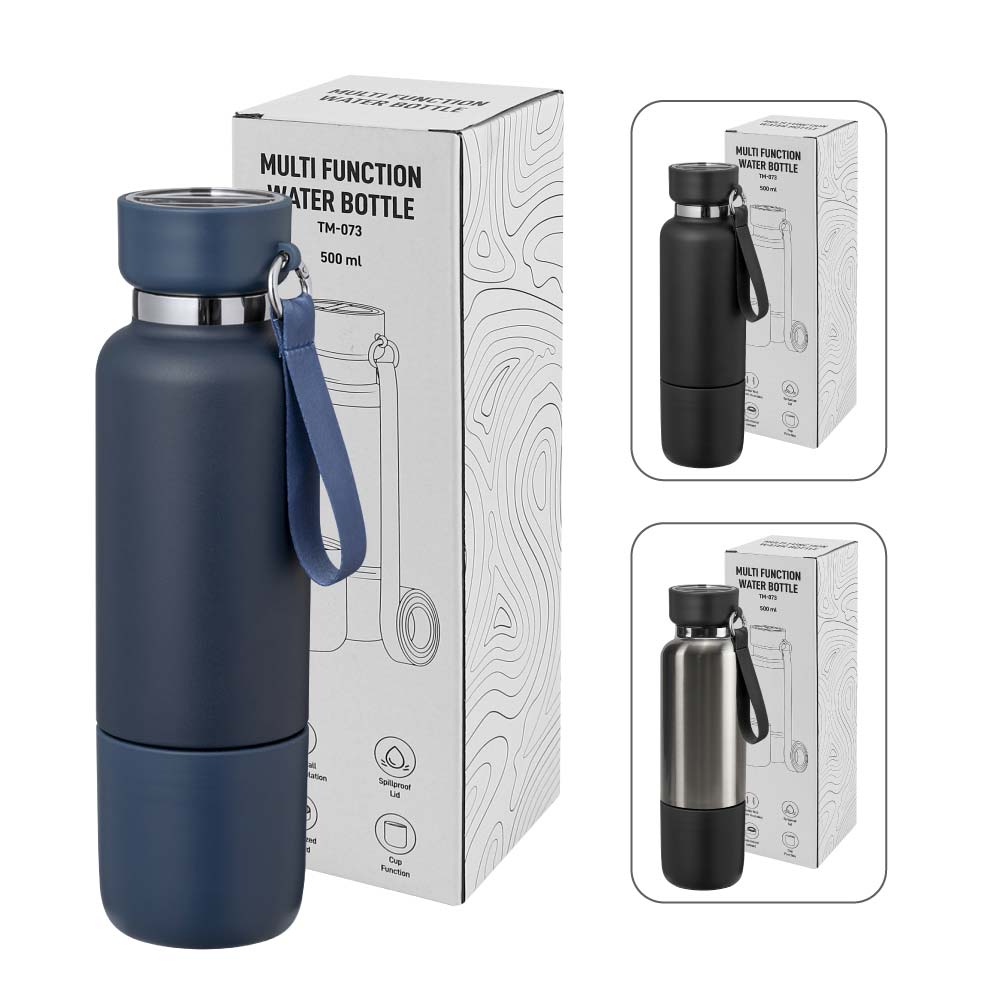 Multi-function SS Bottles, Double Wall, Base Cup, Lanyard, 500ml