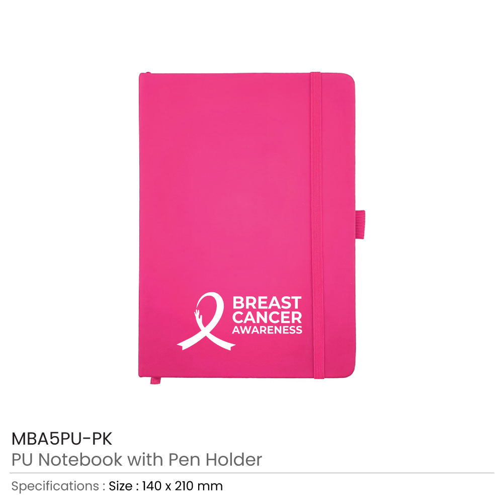 PU Notebook with Breast Cancer Awareness Logo