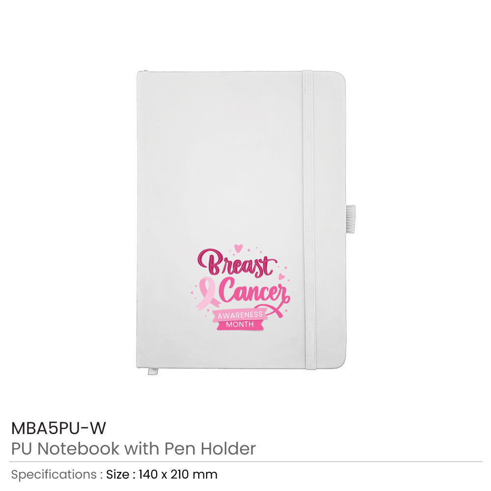 PU Notebook with Breast Cancer Awareness Logo