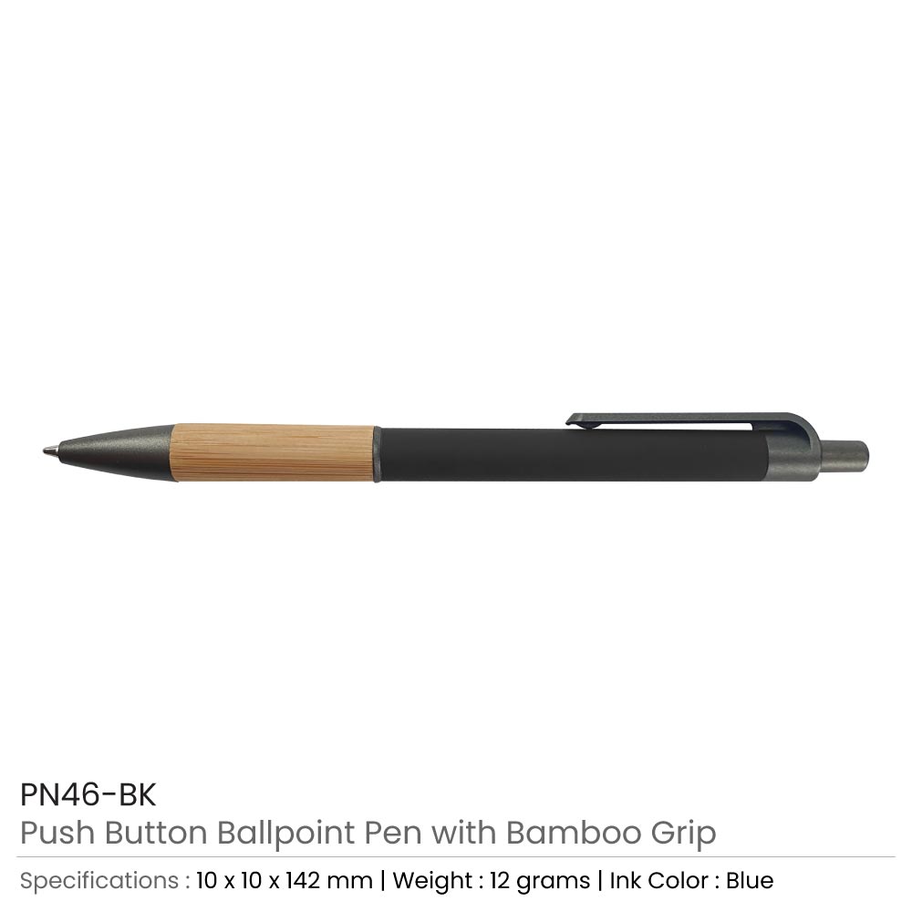 Push Button Ballpoint Pens with Bamboo Grip