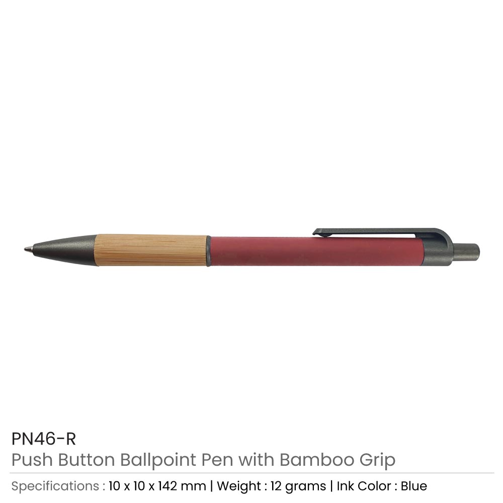 Push Button Ballpoint Pens with Bamboo Grip