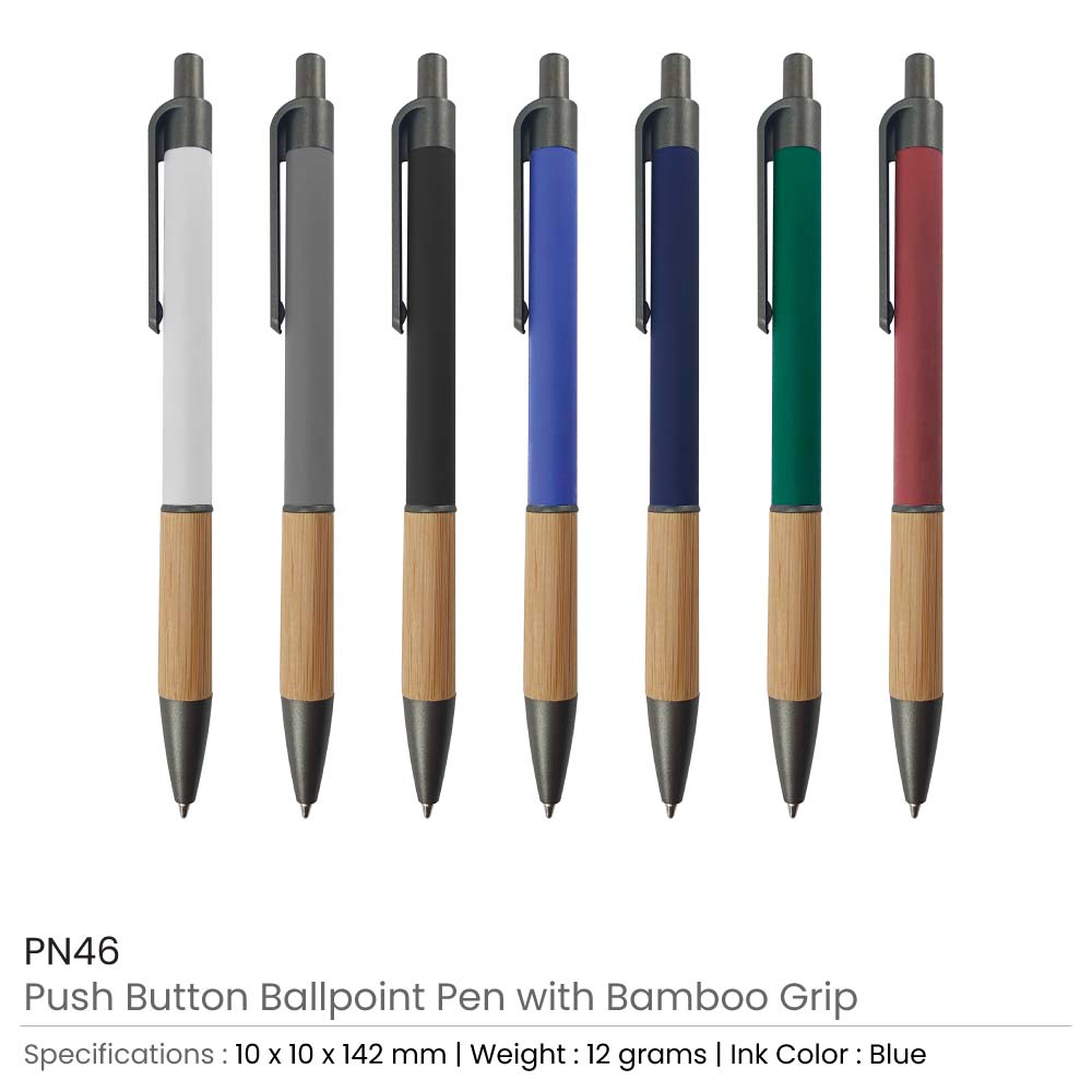 Push Button Ballpoint Pens with Bamboo Grip