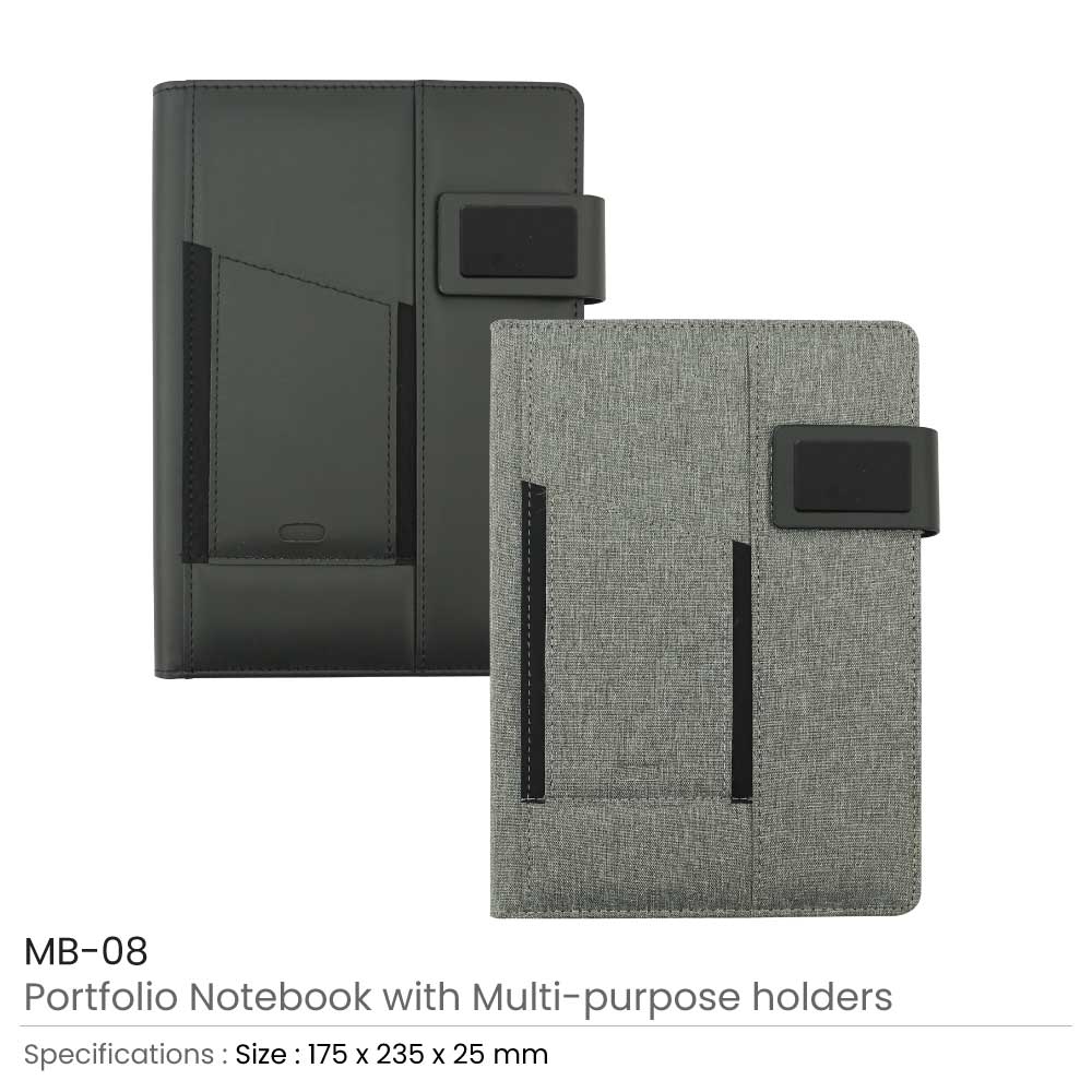 Portfolio Notebooks with Multi-purpose Holder