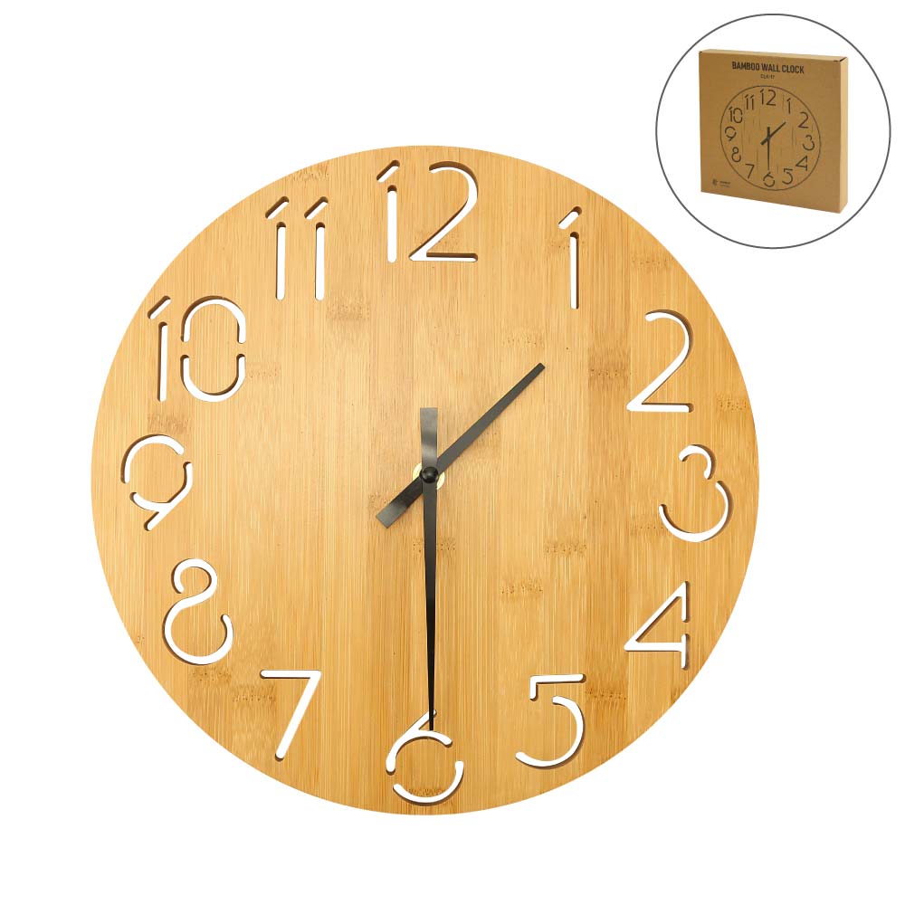 Round Bamboo Wall Clock, 28 cm Dia, Type Analog