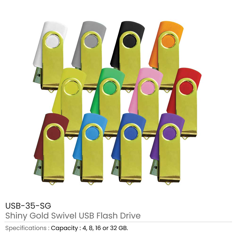 Shiny Gold Swivel USB Flash Drives